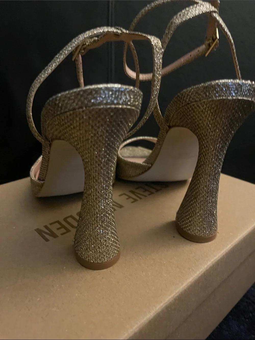 Steve Madden 4.5” Pointy Toe Metallic Gold Ankle-Strap High Heel Sandals NWB